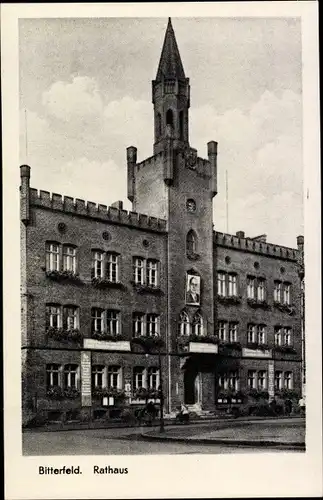 Ak Bitterfeld in Sachsen Anhalt, Rathaus, Banner