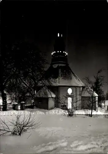 Ak Seiffen im Erzgebirge, Kirche während der Christmetten, Winter