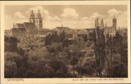 Ak Lutherstadt Wittenberg, Blick auf die Stadt von den Anlagen aus