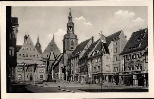 Ak Lutherstadt Eisleben in Sachsen Anhalt, Markt mit Rathaus und Kirche St. Andreas