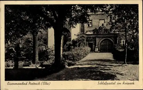 Ak Pretzsch Bad Schmiedeberg an der Elbe, Schlossportal im Kurpark, Eisenmoorbad