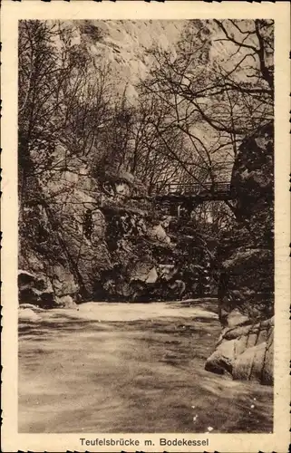 Ak Thale im Harz, Bodetal, Teufelsbrücke m. Bodekessel