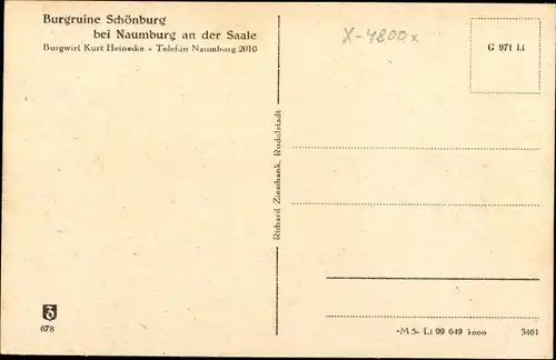 Ak Schönburg an der Saale Burgenlandkreis, Burgruine Schönburg