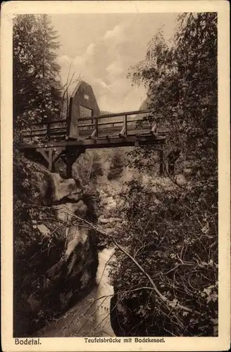 Ak Thale im Harz, Bodetal, Teufelsbrücke mit Bodekessel