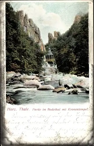 Ak Thale im Harz, Partie im Bodetal, Kronentempel