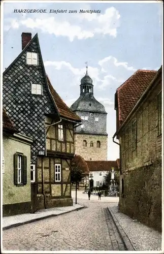 Ak Harzgerode am Harz, Einfahrt zum Marktplatz