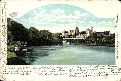 Ak Bernburg an der Saale, Blick über die Saale auf das Schloss