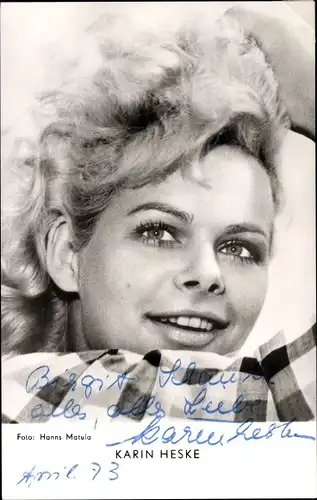 Ak Schauspielerin Karin Heske, Portrait, Autogramm