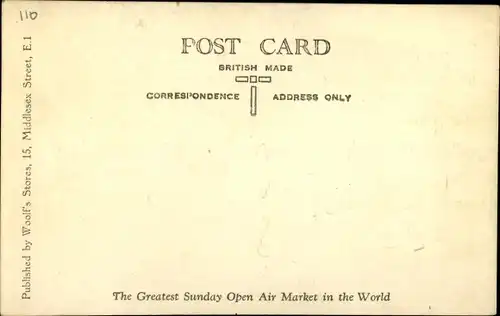 Ak London City England, Middlesex Street, The Greatest Sunday Open Air Market in the World, Woolf's