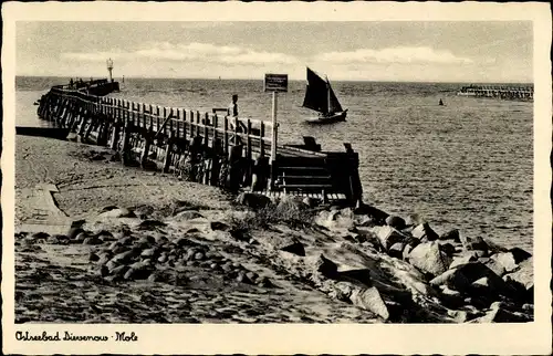 Ak Dievenow Pommern, Ostseebad, Partie an der Mole, Strand