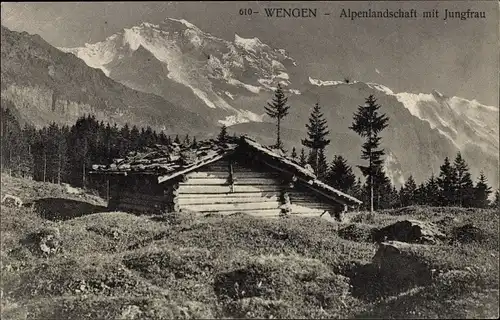 Ak Wengen Kanton Bern, Alpenlandschaft mit Jungfrau