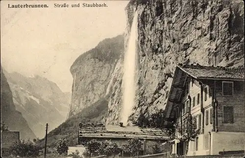 Ak Lauterbrunnen Kanton Bern, Straße und Staubbach