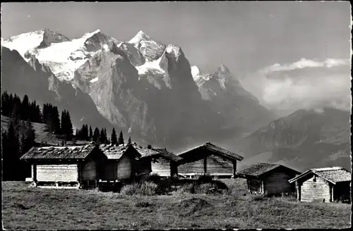 Ak Hasliberg ob Meiringen Kanton Schweiz, Mägisalp mit Wetterhorn und Eiger