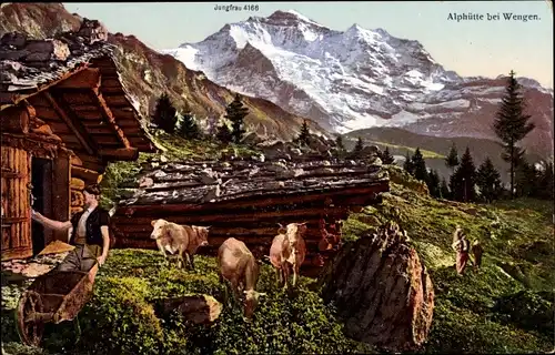 Ak Wengen Kanton Bern, Alphütte, Jungfrau