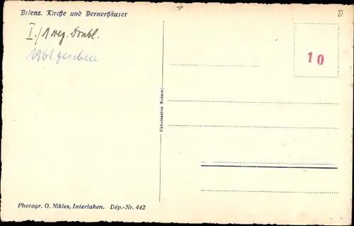 Ak Brienz Kanton Bern, Kirche und Bernerhäuser