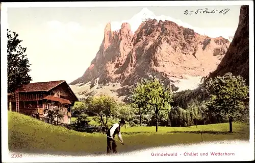 Ak Grindelwald Kanton Bern, Chalet und Wetterhorn