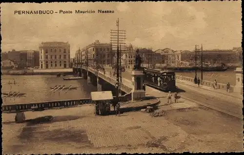 Ak Pernambuco Brasilien, Ponte Mauricio Nassau, Straßenbahn