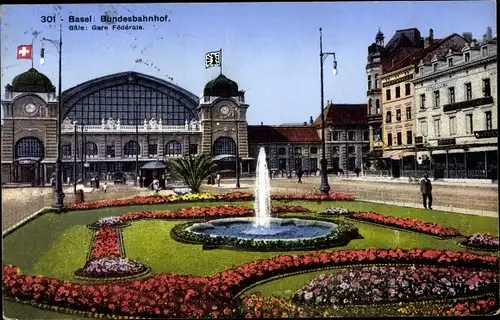 Ak Basel Bâle Stadt Schweiz, Bundesbahnhof