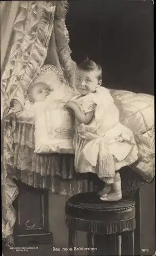 Ak Das neue Brüderchen, Prinzen von Preußen als Kleinkinder, Kinderbett, Wilhelm, Liersch 1818