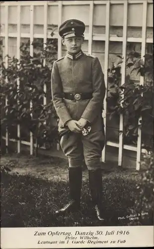 Ak Prinz Wilhelm von Preußen, Leutnant im I. Garde Regiment zu Fuß, Uniform, Opfertag Danzig 1916