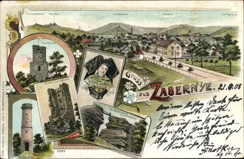 Litho Saverne Zabern Elsass Bas Rhin, Greifenstein, Großgeroldseck, Brotschturm