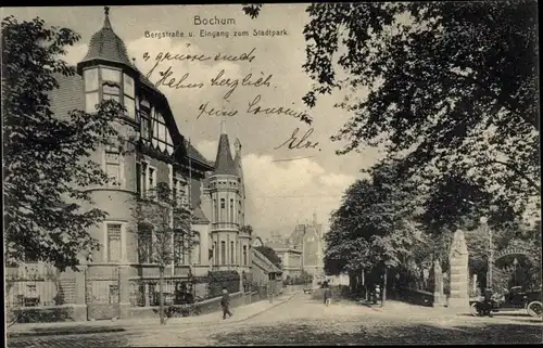 Ak Bochum im Ruhrgebiet, Bergstraße, Eingang zum Stadtpark