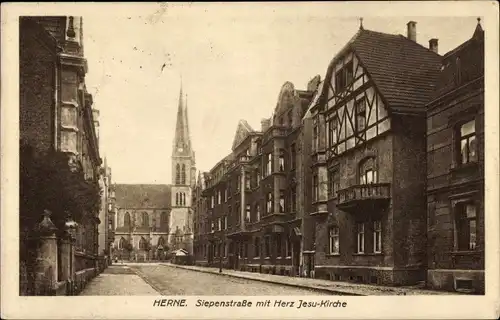 Ak Herne im Ruhrgebiet Westfalen, Siepenstraße, Herz Jesu Kirche