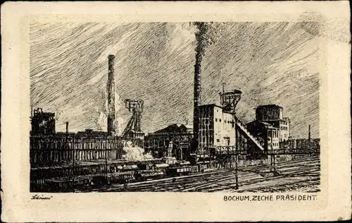 Künstler Ak Bochum im Ruhrgebiet, Zeche Präsident