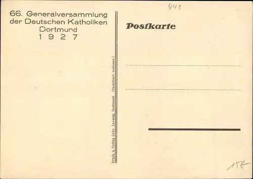 Ak 66. Generalversammlung der Deutschen Katholiken Dortmund 1927, Nuntius Pacelli, Bischof Klein