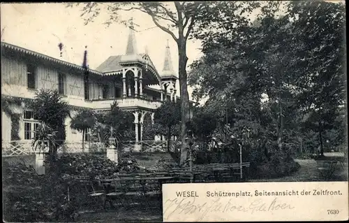 Ak Wesel am Niederrhein, Schützenplatz, Seitenansicht der Zeltfront