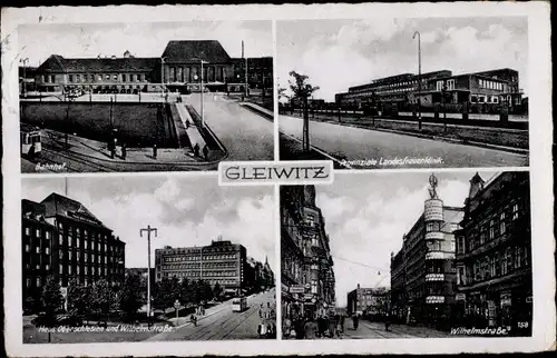 Ak Gliwice Gleiwitz Oberschlesien, Bahnhof, Wilhelmstraße, Haus Oberschlesien, Frauenklinik