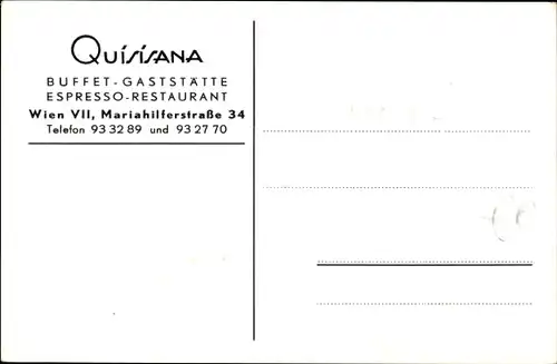 Ak Wien 7. Neubau, Büffet Gaststätte Quisisana, Restaurant, Bes. Schreindorfer,Mariahilfer Straße 34