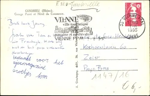 Ak Condrieu Rhône, Garage Paret et Hotel du Commerce