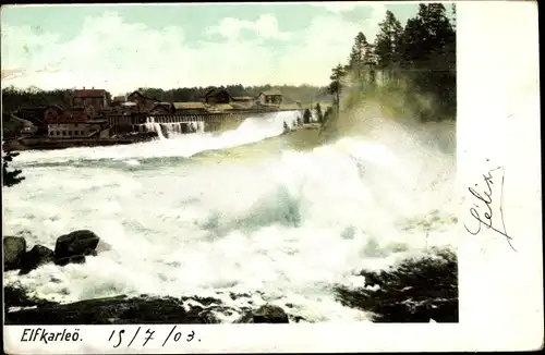 Ak Elfkarleö Schweden, Überlauf, Wasserfall, Talsperre