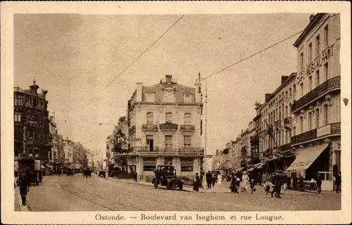 Ak Oostende Ostende Westflandern, Boulevard van Isegheim et rue Longue