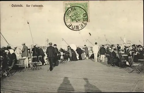 Ak Ostende Westflandern, Sur l'estacade, pecheurs