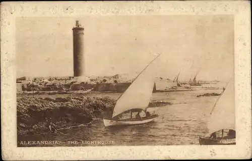 Ak Alexandria Ägypten, The Lighthouse, Segelboote