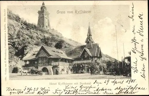 Ak Steinthaleben Kyffhäuserland in Thüringen, Kyffhäuser, Kaiser Wilhelm Denkmal, Hotel