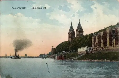 Ak Kaiserswerth Düsseldorf am Rhein, Rheinansicht, Dampfschiff