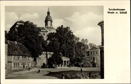 Ak Sondershausen im Kyffhäuserkreis Thüringen, Markt mit Schloss