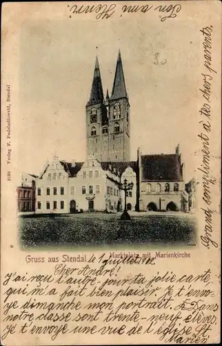 Ak Stendal in der Altmark, Marktplatz mit Marienkirche