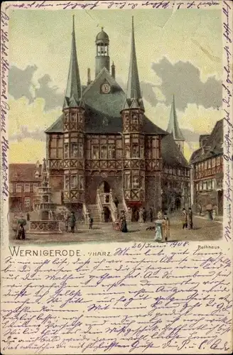 Litho Wernigerode im Harz, Rathaus, Turmuhr