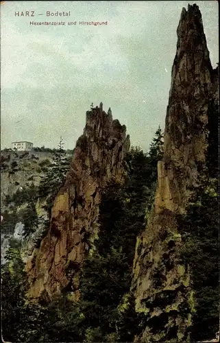 Ak Thale im Harz, Bodetal, Hexentanzplatz und Hirschgrund