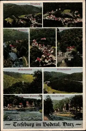 Ak Treseburg Thale im Harz, Ortsansichten, Wilhelmsblick, Gasthof, Bad Wildstein, An der Bode