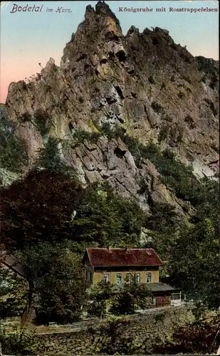 Ak Thale im Harz, Bodetal, Königsruhe mit Rosstrappefelsen