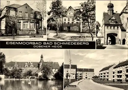Ak Bad Schmiedeberg in der Dübener Heide, Schwanenteich, Neubauten, Am Tor, Haus Glückauf