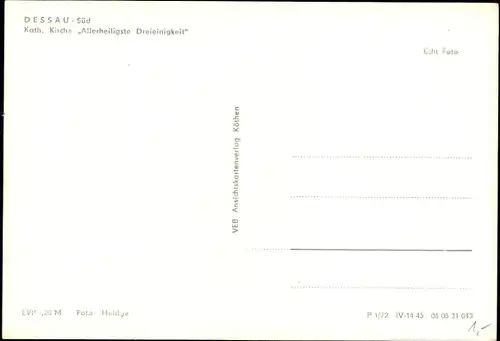 Ak Dessau in Sachsen Anhalt, kath. Kirche Allerheiligste Dreieinigkeit