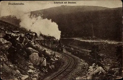 Ak Brocken Nationalpark Harz, Brockenbahn, Eckerloch