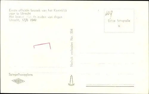 Ak Königin Juliana der Niederlande, Prinz Bernhard, bezoek Utrecht 1949