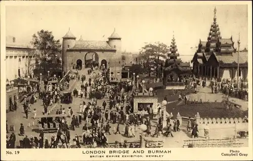 Ak Wembley London England, British Empire Exhibition, London Bridge and Burmah